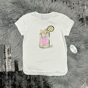 Frenchie Mini Couture Girls Perfume Screen Print & Bedazzled‎ TShirt Size 8Y NEW